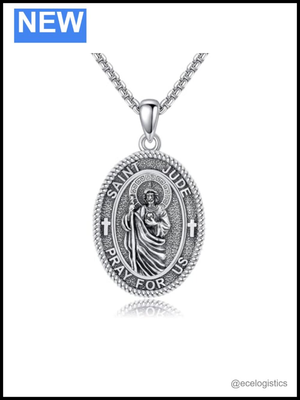 Sterling Silver St Jude Pendant Necklace Religious Saint Jewelry